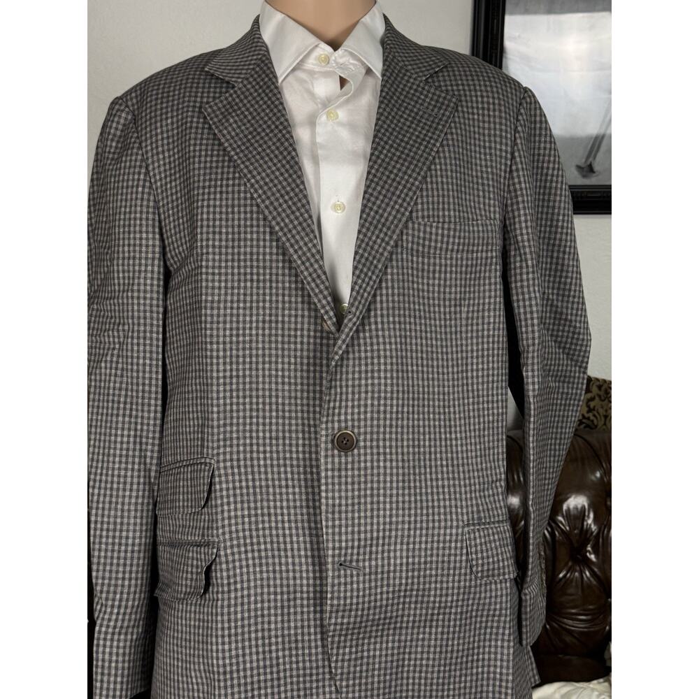 Brunello Cucinelli Gingham Plaid Wool Linen Silk Gray Blazer Sport Jacket 52/42